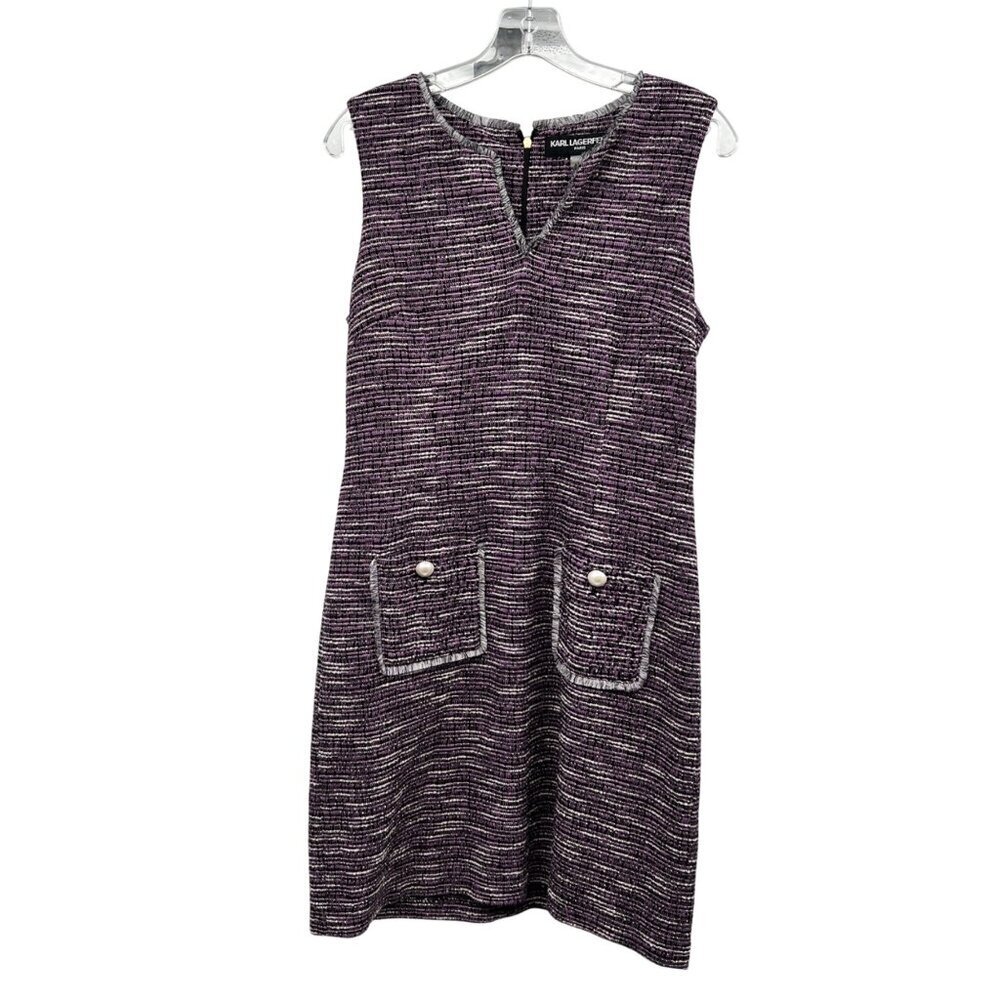 Karl Lagerfeld Tweed Sheath Dress Sleeveless Purple/Multi Size 10 Pockets